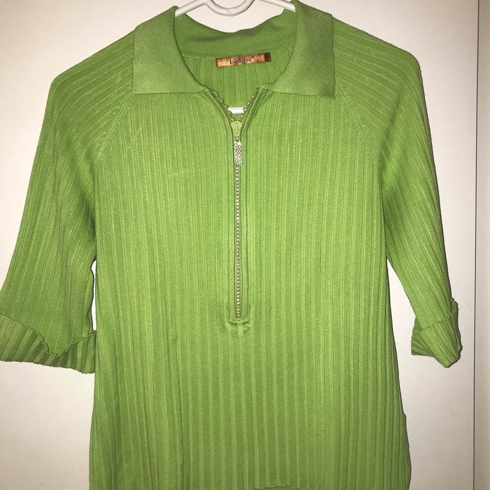 Women’s green sweater with bling zipper